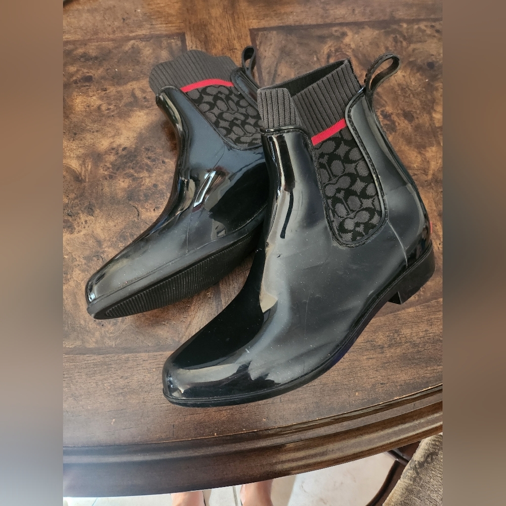 Coach Rivington Signature Knit Ankle Rain Boots size 9